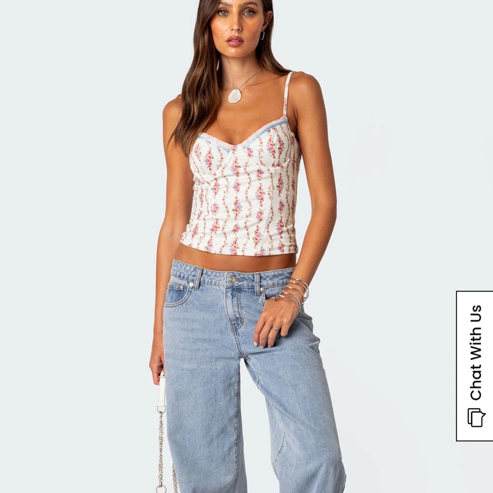 Edikted Floral Camisole in White and Pink